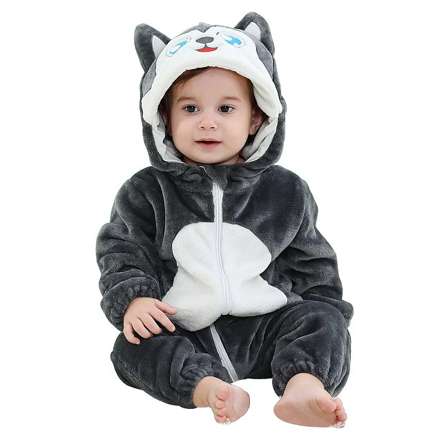 Cozy Winter Baby Romper Hooded Flannel Jumpsuit for Kids