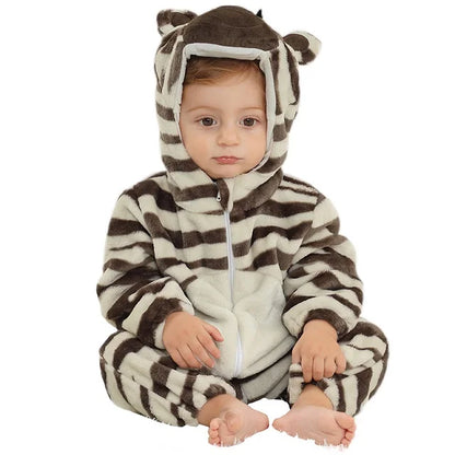 Cozy Winter Baby Romper Hooded Flannel Jumpsuit for Kids