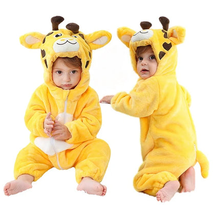 Cozy Winter Baby Romper Hooded Flannel Jumpsuit for Kids