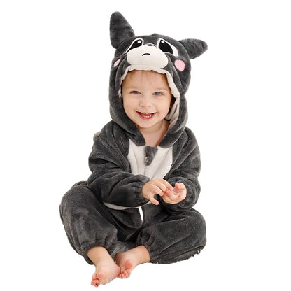 Cozy Winter Baby Romper Hooded Flannel Jumpsuit For Girl