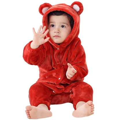 Cozy Winter Baby Romper Hooded Flannel Jumpsuit for Kids