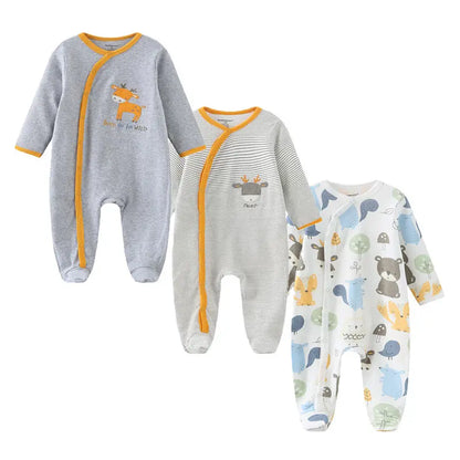 3 Pcs/Lot Cotton Baby Rompers – Cozy Cartoon Jumpsuits Unisex